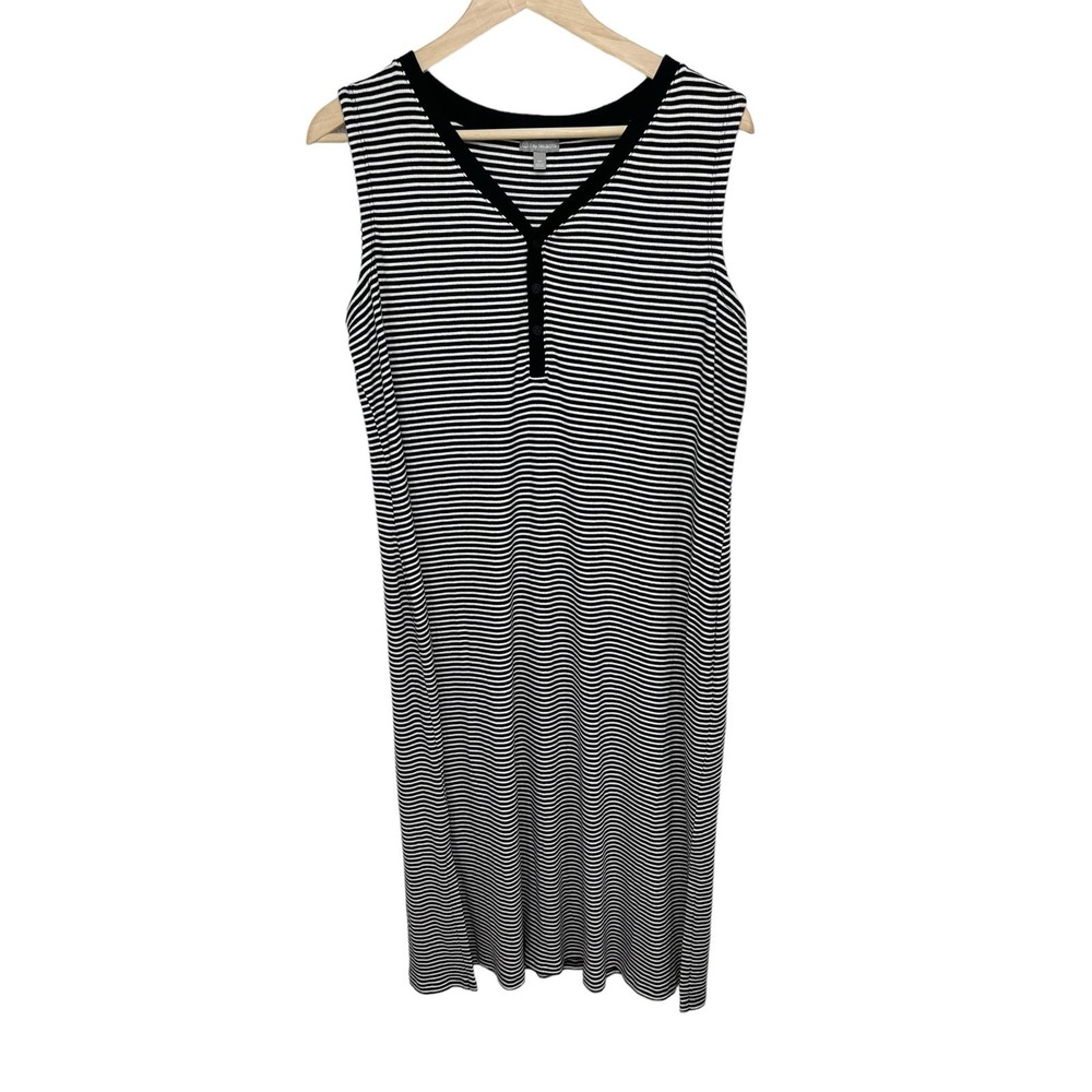 T by Talbots Black White Striped Knit Sleeveless Dress Size 1x Casual Soft